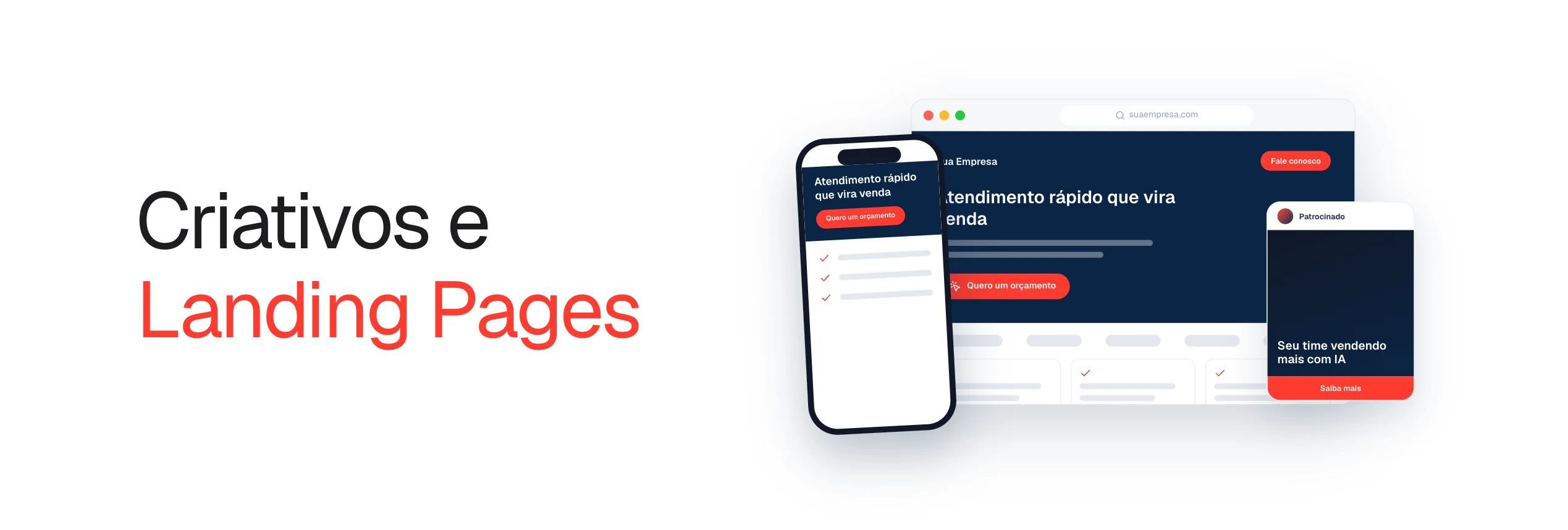 Landing page e anúncio criados para conversão, no computador e no celular