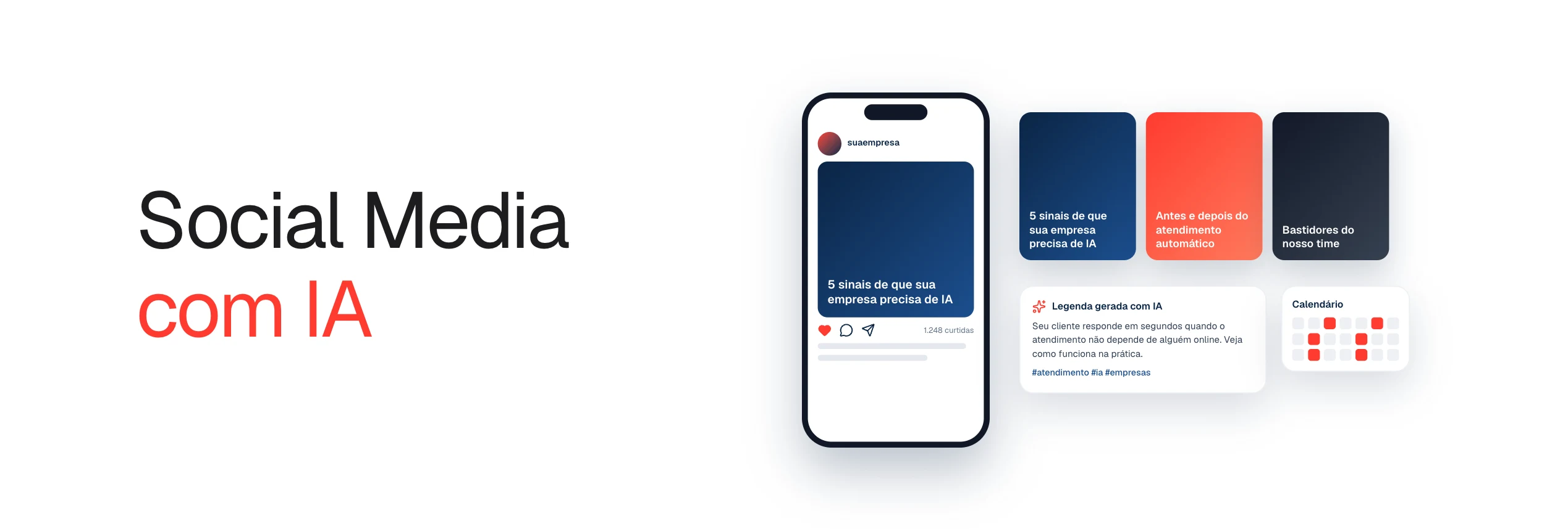 Posts, legenda gerada com IA e calendário de publicações nas redes sociais
